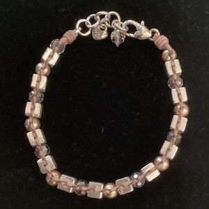 Brighton SEDONA Beaded Cord Bracelet 7” Square Silver tone Crystal Beads Retired